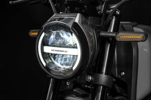Morbidelli NR125X retro detalle faro redondo, concesionario oficial en Tarragona y Reus