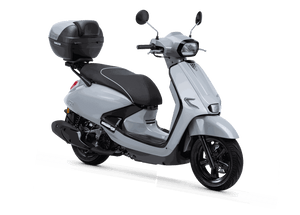 SYM Fugue 125 retro studio gris frontal, concesionario oficial en Tarragona y Reus