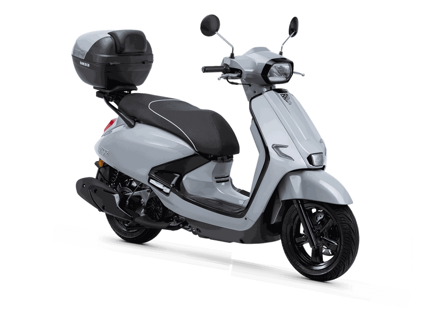 SYM Fugue 125 retro studio blanco frontal, concesionario oficial en Tarragona y Reus